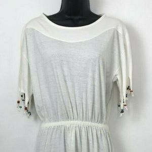 Vintage A'Milano White Beaded Fringe Dress Boho M
